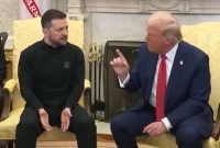 Presiden Ukraina Volodymyr Zelenskyy saat terlibat cekcok dengan Presiden Amerika Serikat Donald Trump di Ruang Oval. (sumber: suara.com)