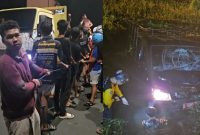 Sejumlah relawan hingga masyarakat sekitar, saat melakukan evakuasi pasca-insiden kecelakaan mobil ber plat merah milik desa di kawasan By Pass Bayur-Panangkalaan, Amuntai, HSU, Kalsel. Foto: Istimewa