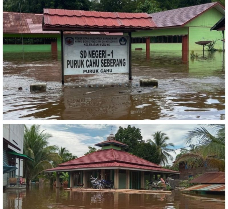 Banjir di Kelurahan Puruk Cahu seberang, Kec Murung, Kabupaten Murung Raya Jumat (18/04/2025) foto : 1tulah.com)