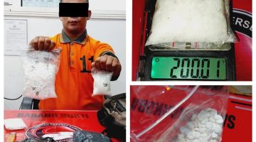 Pelaku seorang pria berinisial OP alias U (35) warga Jalan Sentosa, RT 002 Desa Bahitom, Kecamatan Murung, Kabupaten Murung Raya (Mura), Kalteng saat diamankan dengan barang bukti sabu dan obat terlarang. Foto: Satresnarkoba Polres Barut