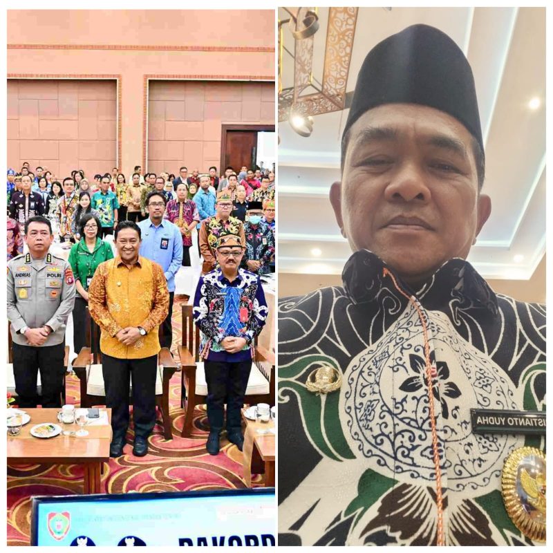 Wagub Kalimantan Tengah, Edy Pratowo (tengah) didampingi Kapolda (foto kiri) dan Wabup Barsel, Kristianto Yudha saat menghadiri acara Rakordalev pelaksanaan pembangunan daerah triwulan I, bertempat di aula Bahalap Hotel, Palangka Raya, Kamis (15/5/2025). Foto. Alifansyah/1tulah.com