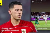 Bek muda Timnas Indonesia, Justin Hubner, panen hujatan dari pendukung Garuda dan juga Arab Saudi karena dinilai tidak menghormati lawan. (@laode_football)