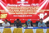 Komisi Pemilihan Umum (KPU) Barito Utara (Barut), Kalteng, menyelenggarakan kegiatan Training of Trainer (TOT) untuk anggota Panitia Pemilihan Kecamatan (PPK) daerah setempat, Sabtu, 12 Juli 2025. Foto: Istimewa