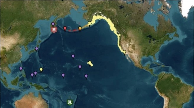 Ilustrasi gempa dan dampak tsunami Rusia pada Rabu (30/7/2025). Tsunami Rusia diperkirakan mencapai Indonesia sekira 7 jam. [NOAA/National Weather Service]
