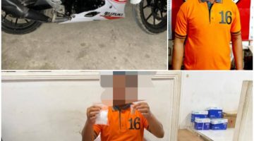 Tersangka Za alias Zainal (40) dan barang bukti sabu dan lainnya. Foto: Humas Polres Barut