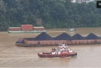 Ilustrasi lalu lintas Sungai Mahakam penuh tongkang batu bara. [Ist]