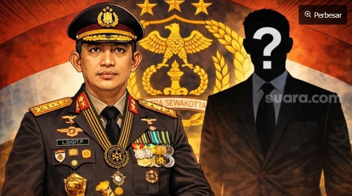 Ilustrasi matahari kembar di tubuh polri. (Suara.com/Emma) 