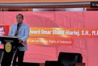 Wakil Menteri Hukum (Wamenkum) Edward Omar Sharif Hiariej, mengatakan secara komprehensif kemajuan ilmu pengetahuan dan teknologi itu tidak bisa dihindari. Foto Ist. 