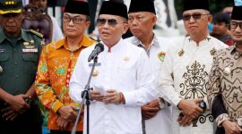 Sambutan H. Gubernur Kalimantan Tengah Agustiar Sabran dalam kegiatan pawai Tarhib di kawasan bundaran Besar Palangka Raya. (12/2/26)