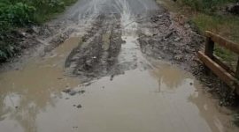 Kondisi jalan di poros Desa Beringin Raya, Teweh Tengah, Barito Utara (Barut), Kalteng, sudah cukup lama mengalami kerusakan dan berlumpur di beberapa titik ruas. Foto: Istimewa