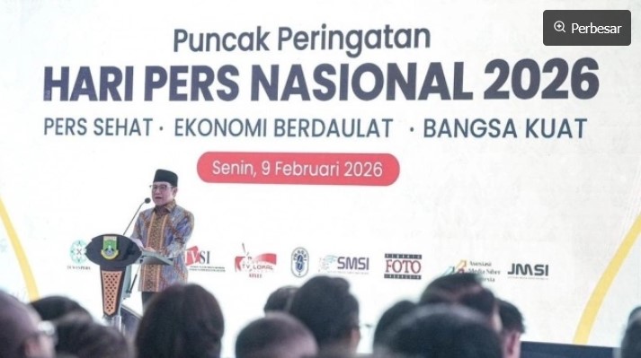 Menteri Koordinator Pemberdayaan Masyarakat (PM) A. Muhaimin Iskandar hadir mewakili Presiden Prabowo Subianto dalam peringatan HPN 2026 di Serang, Banten, Senin (9/2/2026). [Suara.com/Lilis