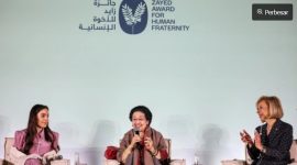 Presiden ke-5 RI sekaligus Ketua Umum PDI Perjuangan, Megawati Soekarnoputri, dalam forum internasional Majelis Persaudaraan Manusia Zayed Award 2026 di Abu Dhabi, UEA, Selasa (3/2/2026). [Foto: Tim media Megawati] 