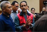 Terdakwa kasus dugaan korupsi dalam digitalisasi pendidikan pengadaan laptop Chromebook di Kemendikbudristek tahun 2019-2022 Nadiem Makarim di Pengadilan Tipikor, Jakarta. [Suara.com/Alfian Winanto] 