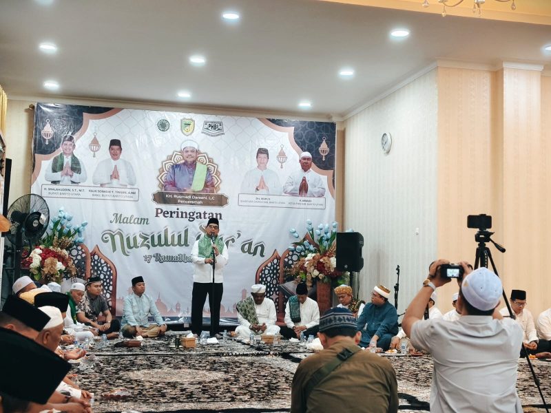 Bupati Shalahuddin ketika memberikan sambutan pad acara Nuzulul Quran, Jumat(6/3/2026).Foto.Dadang