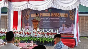 Dandim 1012/Buntok Letkol Inf Muhammad Edi saat berpidato pada acara buka puasa bersama Pemkab Barsel dan jajaran unsur Forkopimda, Selasa (10/3/2026). Foto. Alifansyah/1tulah.com