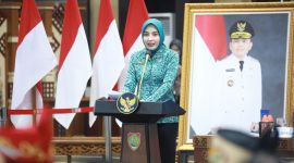 Ketua TP PKK Kalteng Aisyah Thisia Agustiar Sabran membuka Rakorda Bangga Kencana dan percepatan penurunan stunting Tahun 2026 di Palangka Raya. (29/4/26)