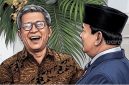 Ilustrasi Pengamat Politik Rocky Gerung tertawa lepas saat bertemu dengan Presiden Prabowo Subianto di Istana Negara, Jakarta. (Suara.com/Aldi) 