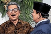 Ilustrasi Pengamat Politik Rocky Gerung tertawa lepas saat bertemu dengan Presiden Prabowo Subianto di Istana Negara, Jakarta. (Suara.com/Aldi) 