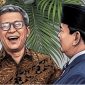 Ilustrasi Pengamat Politik Rocky Gerung tertawa lepas saat bertemu dengan Presiden Prabowo Subianto di Istana Negara, Jakarta. (Suara.com/Aldi) 