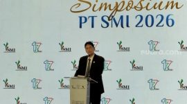 Menteri Keuangan Purbaya Yudhi Sadewa saat Simposium PT SMI di Ayana Midplaza, Jakarta, Rabu (22/4/2026). [Suara.com/Dicky Prastya] 