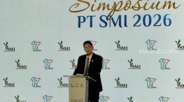 Menteri Keuangan Purbaya Yudhi Sadewa saat Simposium PT SMI di Ayana Midplaza, Jakarta, Rabu (22/4/2026). [Suara.com/Dicky Prastya] 