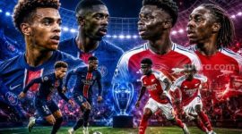Final Liga Champions 2025/2026 akan menjadi panggung besar bagi dua kekuatan baru sepak bola Eropa, PSG vs Arsenal. [Suara.com/AI]