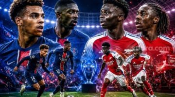 Final Liga Champions 2025/2026 akan menjadi panggung besar bagi dua kekuatan baru sepak bola Eropa, PSG vs Arsenal. [Suara.com/AI]