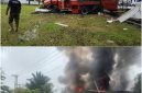 Armada Dinas Damkar dan Penyelamatan Kabupaten Barsel tabrak pagar Kantor Bupati setempat sebelum smpai kelokasi kebakaran (foto atas). Jumat (15/5/2026). Foto. Alifansyah/1tulah.com