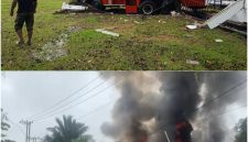 Armada Dinas Damkar dan Penyelamatan Kabupaten Barsel tabrak pagar Kantor Bupati setempat sebelum smpai kelokasi kebakaran (foto atas). Jumat (15/5/2026). Foto. Alifansyah/1tulah.com