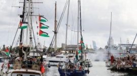 Iluatrasi kapal-kapal yang ikut terlibat dalam Global Sumud Flotilla untuk Gaza, Palestina. (ANTARA/Anadolu/py) 