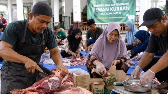 pembagian daging kurban yang benar (dibuat menggunakan AI) 