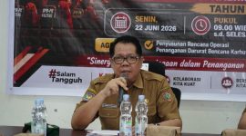 Staf Ahli Gubernur Bidang Pemerintahan, Hukum, dan Politik Darliansjah membuka Rapat Teknis Aktivasi Posko Penanganan Darurat Bencana Kebakaran Hutan dan Lahan (Karhutla) Provinsi Kalimantan Tengah Tahun 2026 di Aula Pusdalops BPBD Kalteng, Palangka Raya. (22/6/26)