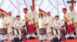 Suasana penganugerahan gelar kehormatan adat kepada Presiden ke-7 RI Joko Widodo di Kedatun Keagungan Lampung, Sabtu (27/6/2026). Jokowi diketahui melakukan ritual menginjak kaki kerbau. [Istimewa] 