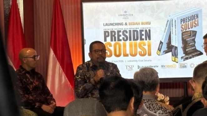 Peluncuran buku Presiden Solusi di University Club, Jakarta, Senin (8/5/2026). (Suara.com/Lilis Varwati) 