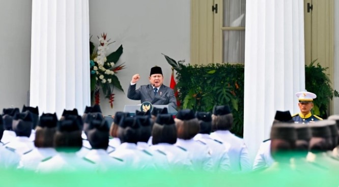 Presiden Prabowo Subianto dalam amanat upacara Peringatan Hari Lahir Pancasila di Kementerian Luar Negeri, Jakarta, Senin (1/6/2026). [BPMI Sekretariat Presiden] 