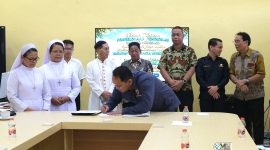 Heriyus saat menghadiri acara serah terima pengelolaan pendidikan dari Kongregasi Kasih Yesus dan Maria, Bunda Pertolongan Baik (KYM) kepada Yayasan Filia Gracia Murung Raya, yang selanjutnya diteruskan kepada Kongregasi Suster-Suster Jesus Maria Josep (SJMJ), Sabtu (4/7/2026) di Puruk Cahu