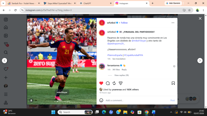 Mikel Oyarzabal Bersinar, Ketajamannya Antar Spanyol Melaju ke Babak 16 Besar. Instagram @sefutbol