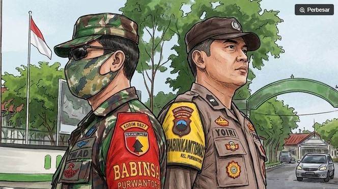 Ilustrasi Babinsa dan Bhabinkamtibmas mengawal pajak. [Suara.com/Syahda] 