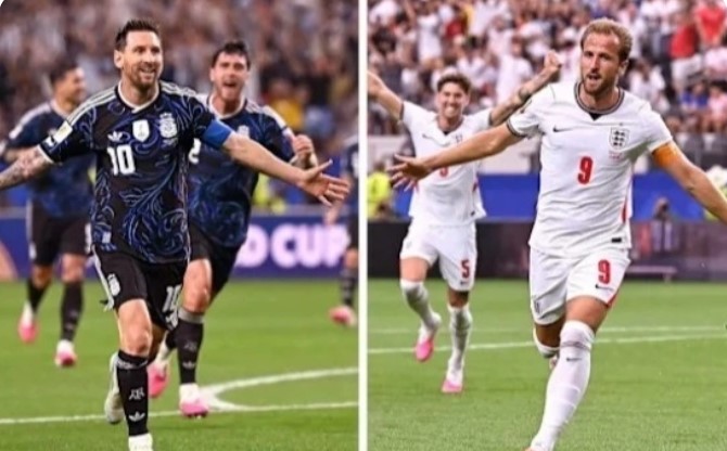 Potret LIonel Messi dan Harry Kane dalam laga semifinal Argentina vs Inggris (Yahoo Sports)