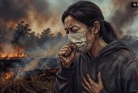 Ilustrasi dampak kabut asap karhutla pada kesehatan tubuh. [Suara.com/Syahda] 