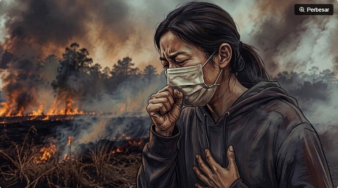 Ilustrasi dampak kabut asap karhutla pada kesehatan tubuh. [Suara.com/Syahda] 