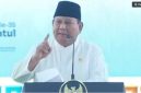 Presiden RI, Prabowo Subianto, dalam sambutannya di Pembukaan Muktamar ke-35 NU menagih utang janji kepada Ketua Umum PBNU KH Yahya Cholil Staquf (Gus Yahya). [beritajatim.com] 