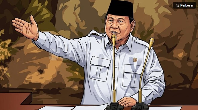 Ilustrasi pidato Presiden Prabowo Subianto. (Grafis Suara.com/Syahda) 