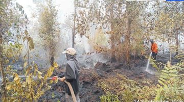 Tim gabungan melakukan penanganan dan pemadaman Kebakaran Hutan dan Lahan (Karhutla) di wilayah Kalimantan Tengah sebagai bagian dari operasi terpadu penanggulangan Karhutla, Senin (14/9/26).