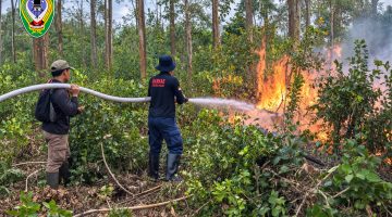 Anggota Damkar Seruyan saat memadamkan api di lahan yang terbakar. Persoalan kebakaran hutan dan lahan (karhutla) menjadi salah satu perhatian utama Fraksi Keadilan Pembangunan Demokrasi Nasional (KPDN) dalam Rapat Paripurna pembahasan Perubahan APBD Kabupaten Seruyan Tahun Anggaran 2026 di DPRD Seruyan belum lama ini.