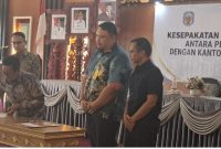 Penandatanganan kesepakatan bersama dan perjanjian kerja sama, Jumat (11/09/2026) antara Pemkab Murung Raya Mura dengan kantor Pertanahan Mura.