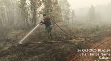 Personel gabungan bersama BPBPK Provinsi Kalimantan Tengah mengintensifkan penanganan kebakaran hutan dan lahan melalui operasi darat, dukungan helikopter pemadam, patroli udara, dan Operasi Modifikasi Cuaca, Sabtu (24/10/26).
