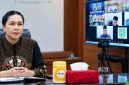 Sekda Mura, Lynda Kristiane, saat mengikuti Rapat Umum Pemegang Saham Luar Biasa (RUPS-LB) PT Jamkrida Kalimantan Tengah Tahun 2026 secara daring melalui Zoom dari Aula A Kantor Bupati Mura, Jumat (30/10/2026).